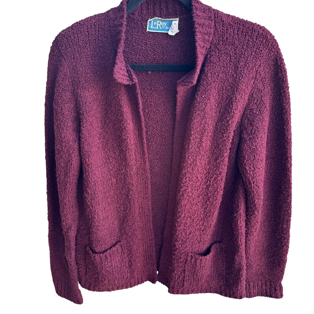 LeRoy Knitwear Vintage 80s Grandmacore Boucle Open Front Cardigan Sweater L